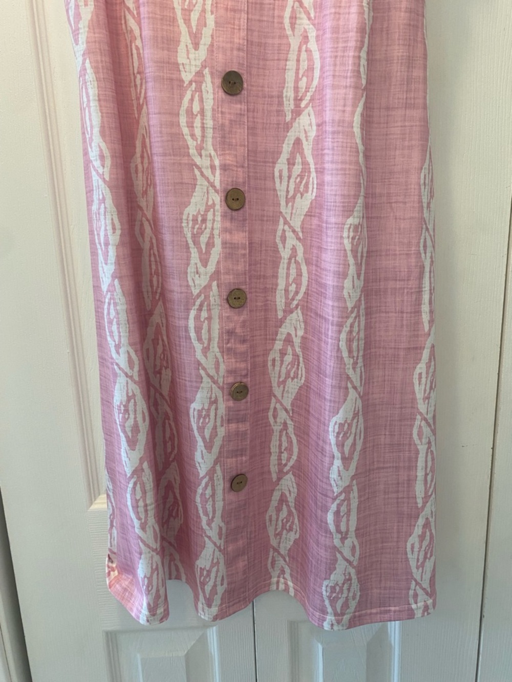 Pink Striped Button-Front Midi Dress with Ring-Strap Detail - Picture 3 of 7